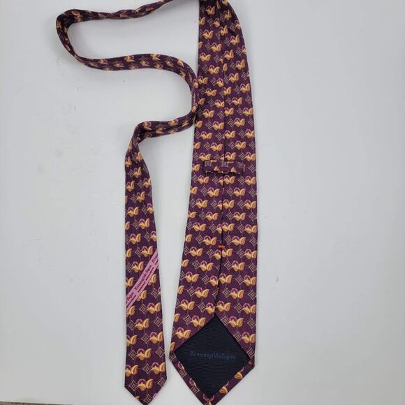 Vintage Ermenegildo Zegna Silk Geometric Tie Purple Italy Size 57" - Picture 3 of 6